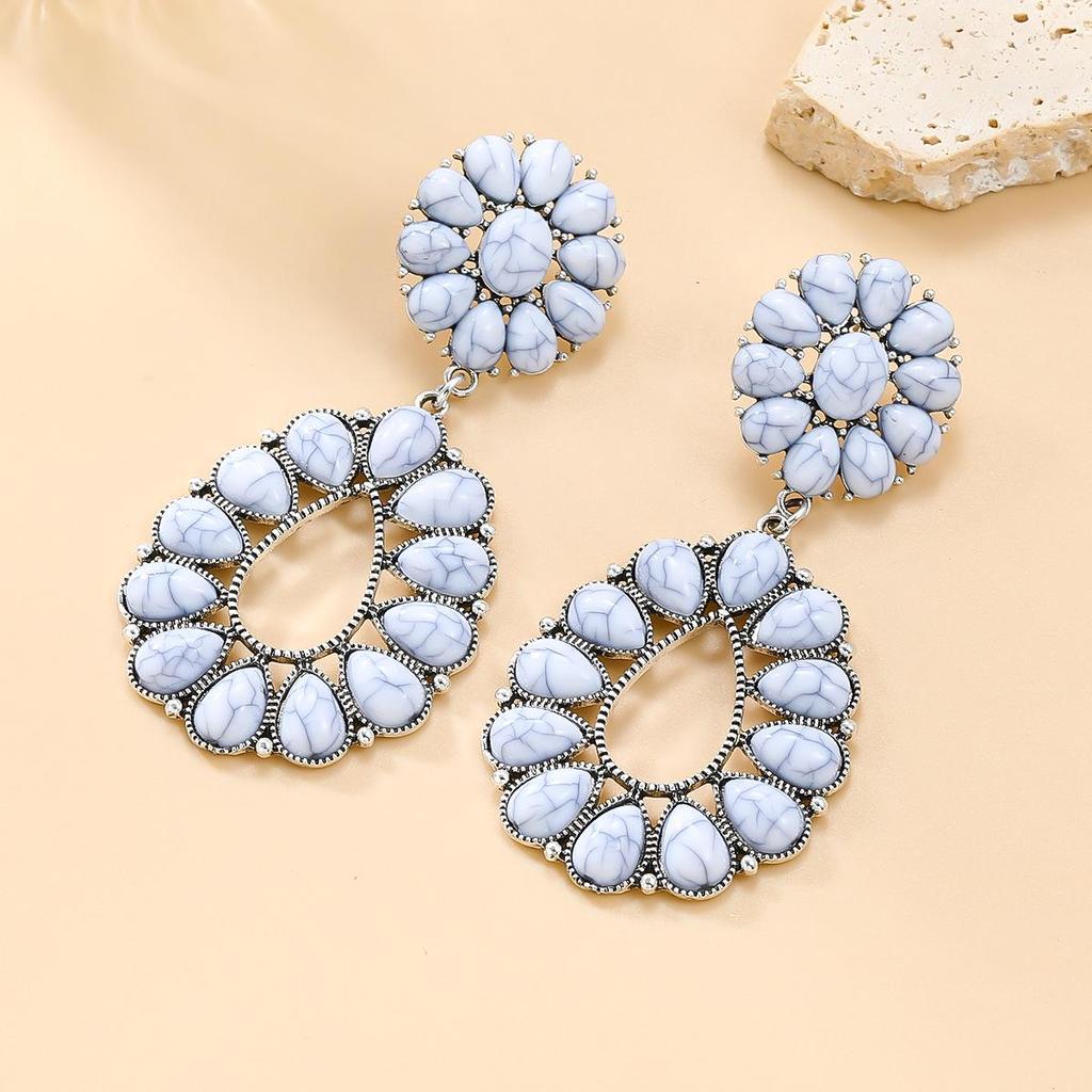 Evropské a americké bohémské květinové náušnice ve tvaru slzy s imitací tyrkysu pro ženy