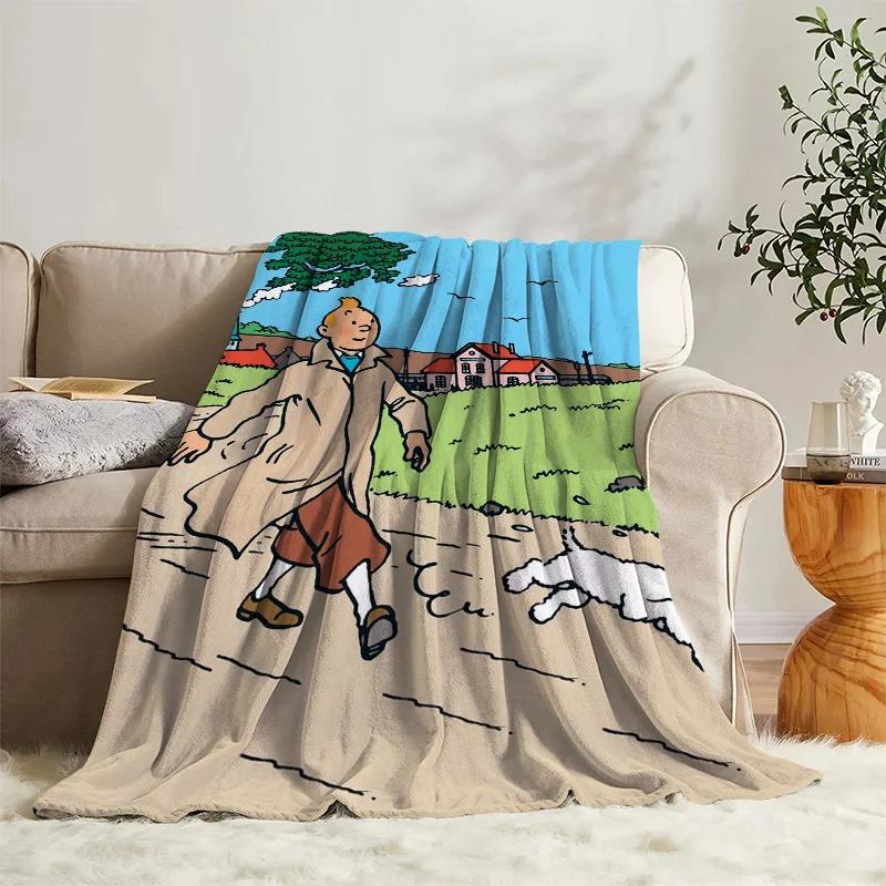 Anime Blanket Tintins Flannel Sofa Camp Nap Bedspread Soft Blanket Fleece Home Textile Birthday Gift Blanket Bedroom Decor