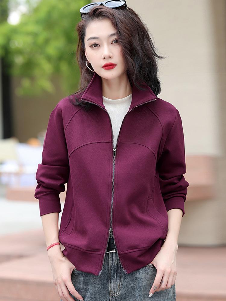 2025 Versatile Women's Stand-up Collar Double Zipper Cardigan: Casual Long Sleeve Sports Jacket
