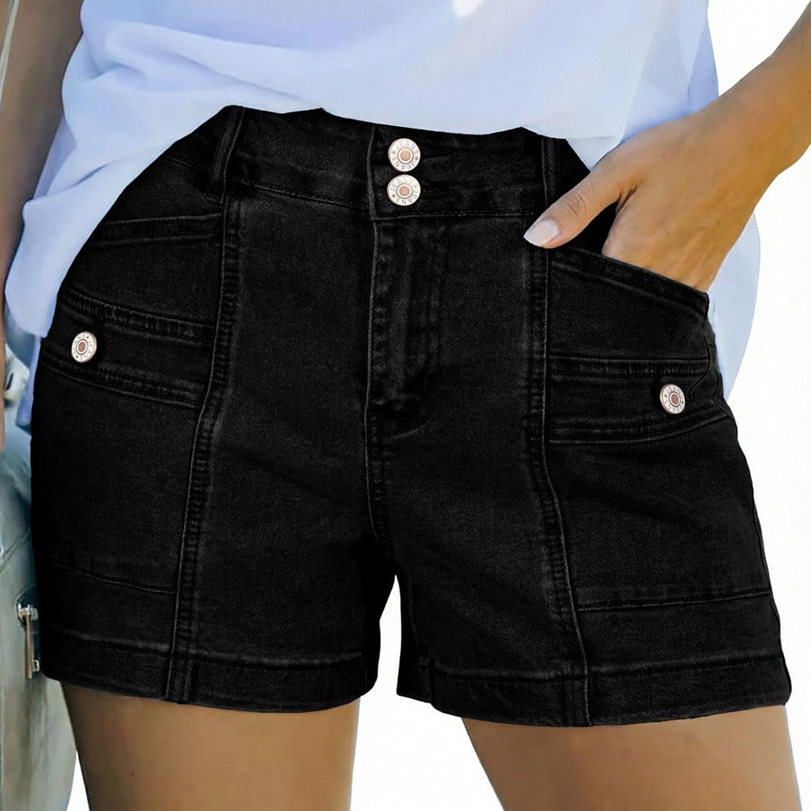 

Женские Цветные Джинсовые Шорты Растягивающиеся Узкого Кроя с Потертостями L чёрный