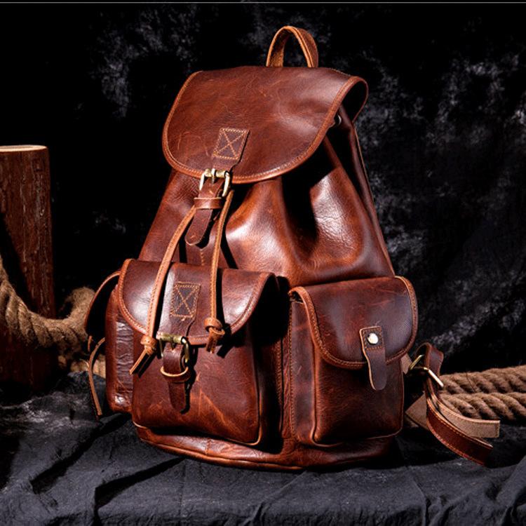 Crazy Horse Leder Ausgelagert Freizeit Reise Rucksack Große Kapazität Damen Geschäftsreise Rucksack Herren Echtes Leder Reisetasche