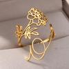 12 Birth Months Flower Stainless Steel Rings for Women Vintage Gold Plated Adjustable Finger Ring Wedding Jewelry Birthday Gift
