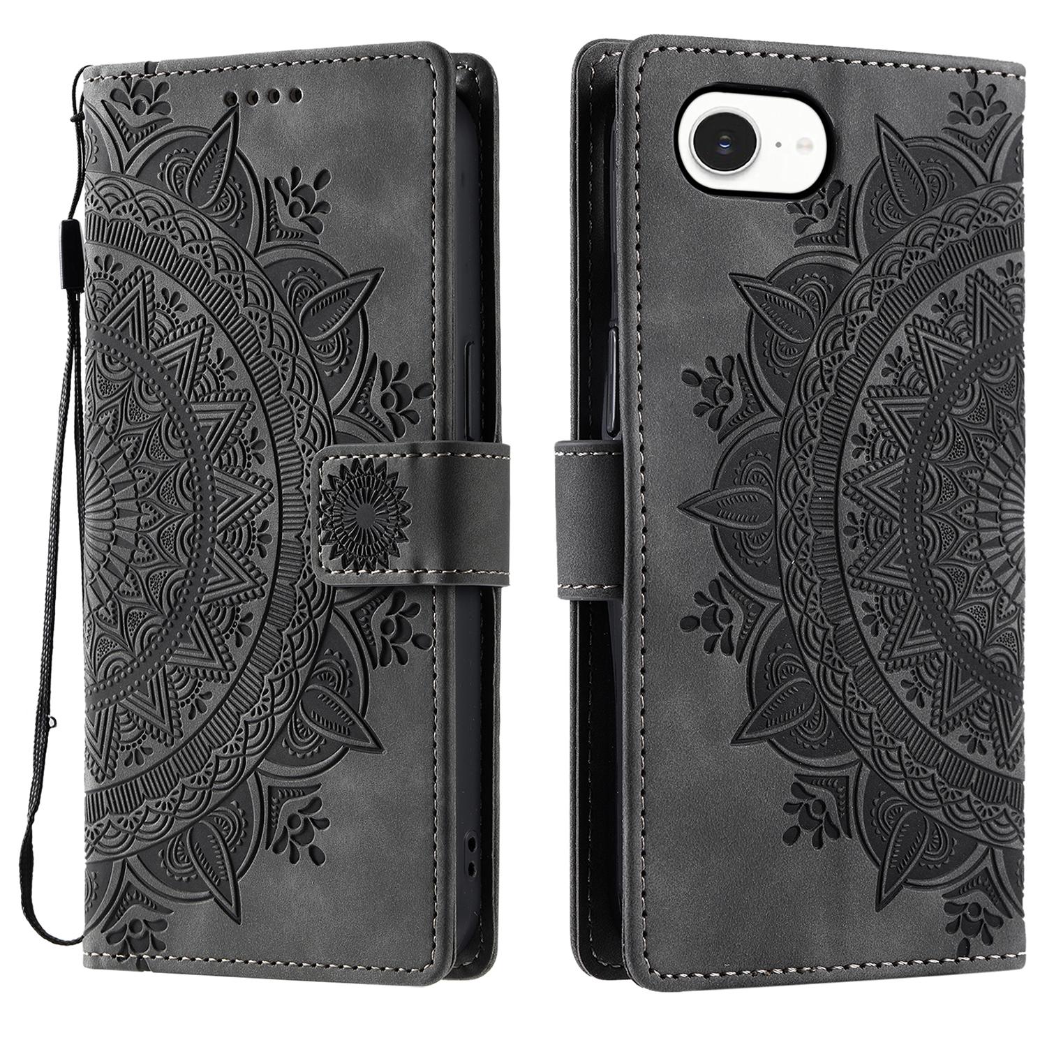 

For iPhone 16e Case Imprinted Totem Skin Feel Wallet Leather Phone Cover D