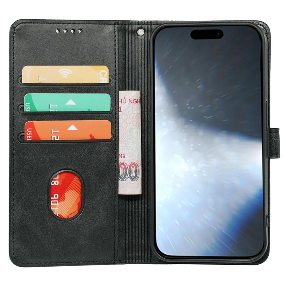 

For iPhone 16 Pro Case Calf Texture Leather Stand Book Style Phone Cover Brown