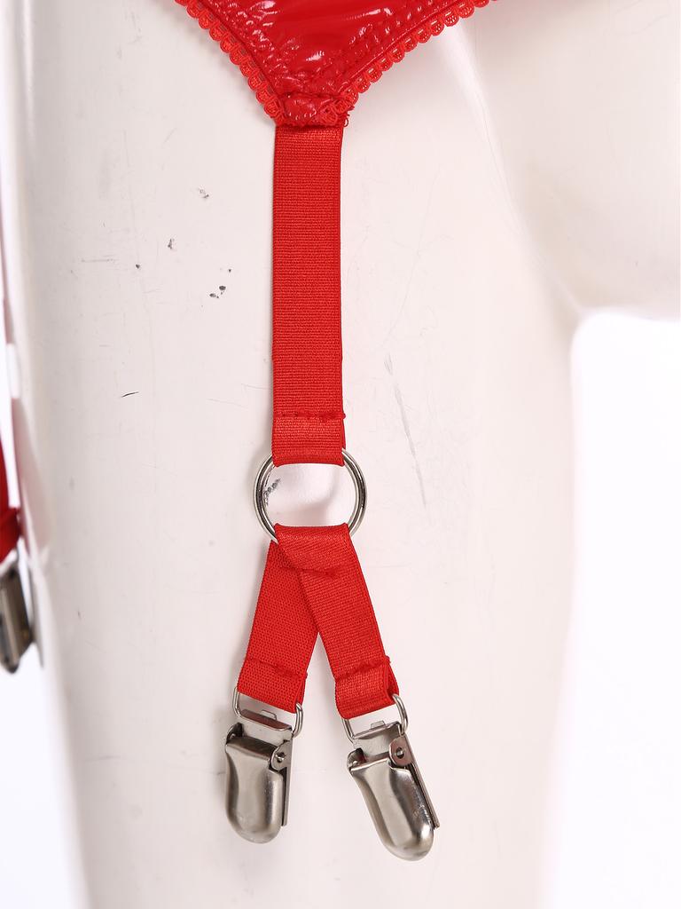 Womens Glossy PU Garter Belt Showing Butt Suspender Straps Metal Clips Extra Miniskirt Waist Belt