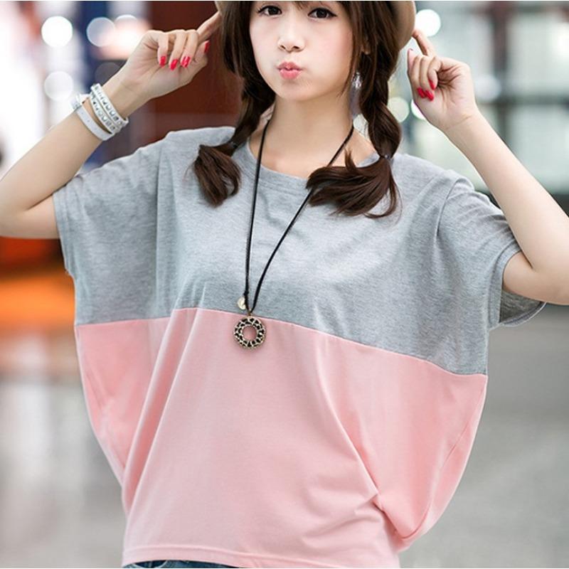 

Летняя корейская версия женской одежды большого размера, свободная женская футболка с короткими рукавами, женская футболка-летучая мышь, студенческий топ M