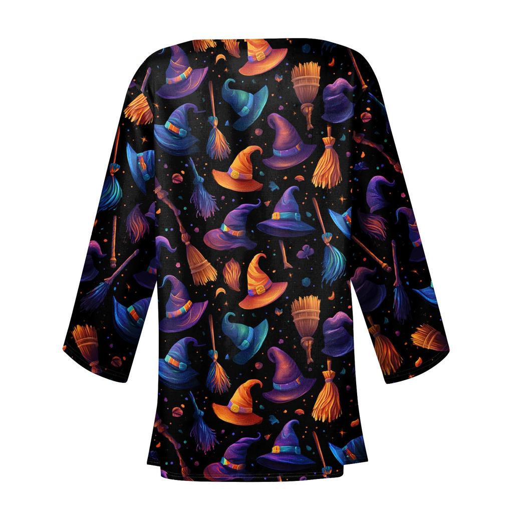 Women's Casual And Fashionable Halloween Printed Lightweight Mid Length Jacket Cardigan