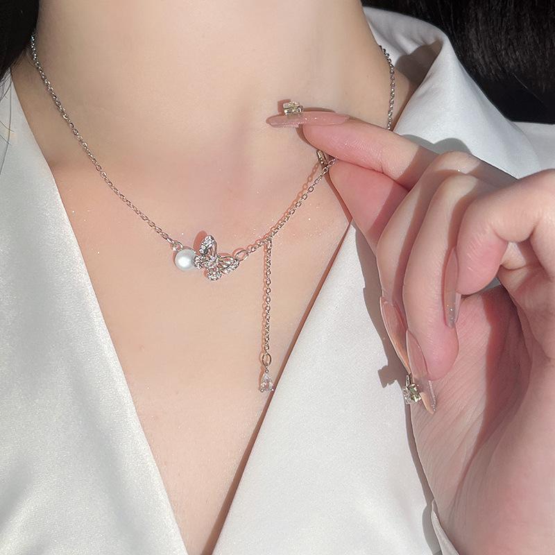 Butterfly Tassel Necklace Temperament Fashion Female Cold Wind Ins Stainless Steel Collarbone Chain