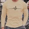 Spring and Autumn Round Neck 3D Heartbeat Line Printed Top Fashionable Casual Long Sleeved Men's T-shirts