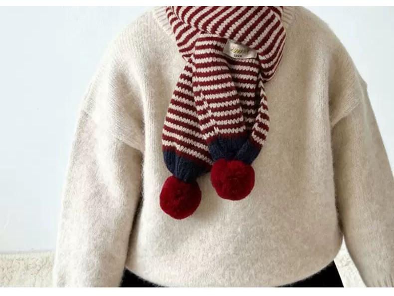 Chic Baby Pom-Pom Knit Scarf: Color Block, Unisex, Warm Wool