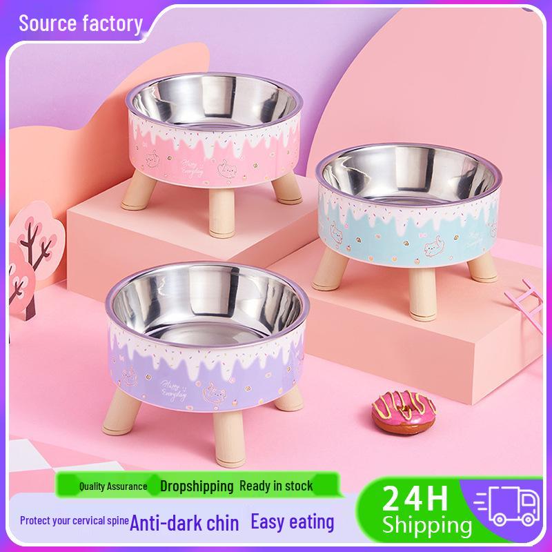 Elevated Stainless Steel Pet Bowl - Large Capacity, Non-Slip, Anti-Tip, Neck Protection for Cats & Dogs