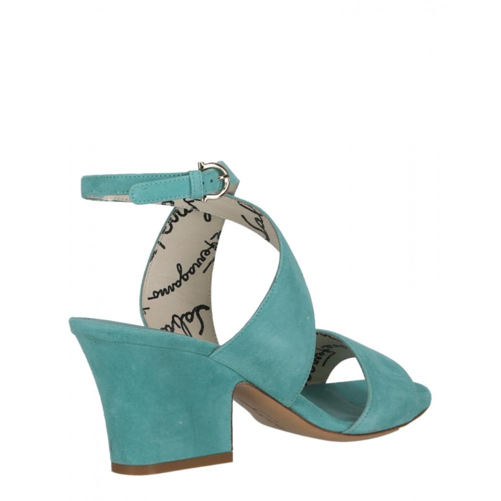 Salvatore Ferragamo Sheena Suede Heel Sandals Blue