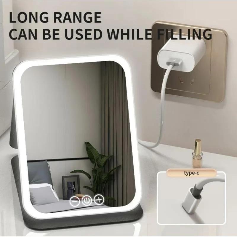 Portable LED Makeup Mirror,Foldable Makeup Mirror with Light, Desktop Fill Light Mirror For Student Dormitory & Office
