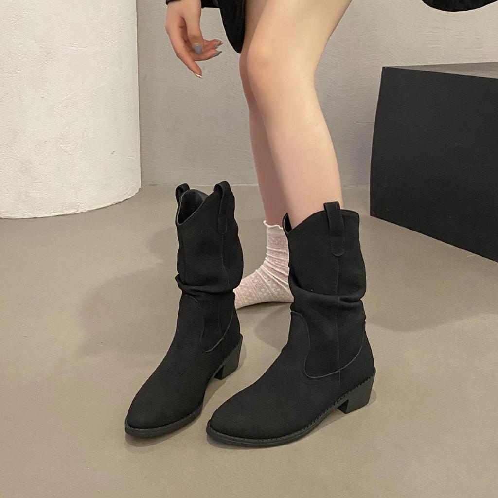 Autumn and winter large size new thick heel fashion boots European and American thin legs women's boots increase height versatile round head