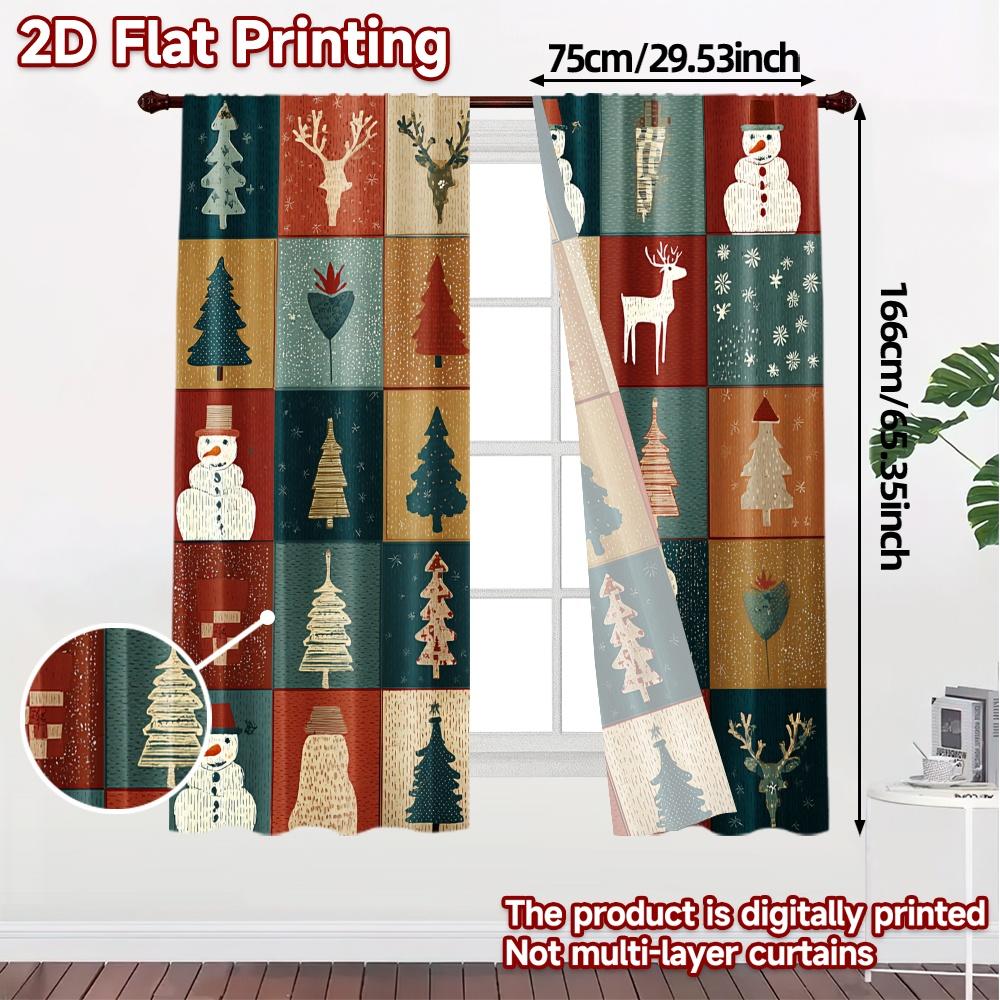2D Flat Printing  JIT 2pcs   Curtains (Without Rod) Festive Patchwork Modern Curtains&Window Treatment Versatile Polyester Fabric