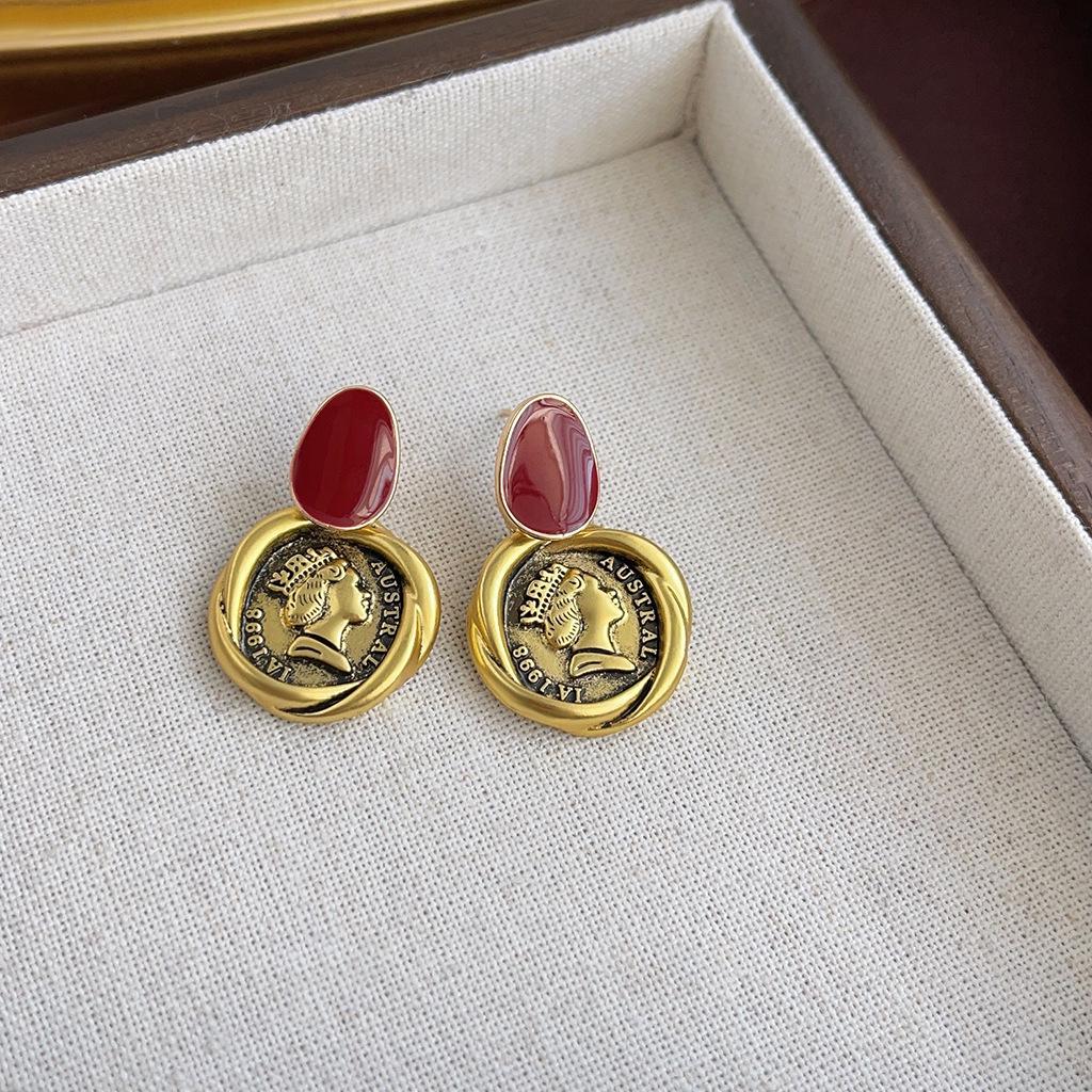 Boucles d'oreilles géométriques vintage en perles pour femmes - Style rétro de Hong Kong, luxe léger, sensation haut de gamme