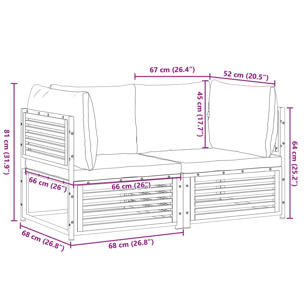 2 Piece Garden Sofa Set with Cushions Solid Acacia Wood