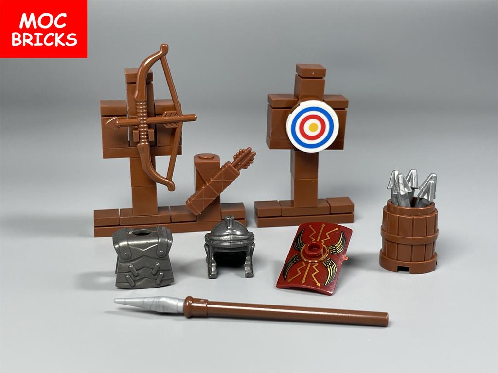 MOC Bricks Spartan Warrior Roman Middle Age Castle Knight Action Figures Arrow Educational Building Blocks Accessories Kids Toys