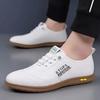 Leather shoes men's spring low-top soft-soled breathable fashion versatile lace-up trend non-slip flat-bottomed comfortable casual shoes