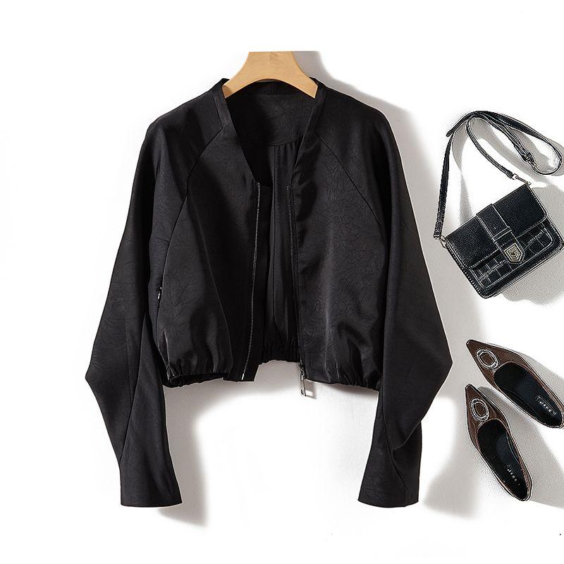 

Модный топ с рукавами «летучая мышь» в стиле локомотива с горячей отделкой, рубашка на молнии Black L