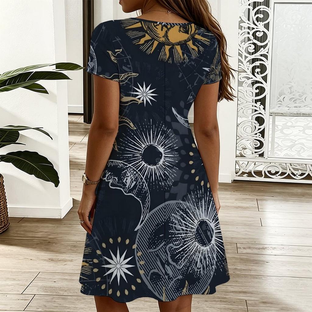 Women V Neck Floral Printed Loose Dress Plus Size Summer Casual Outfit