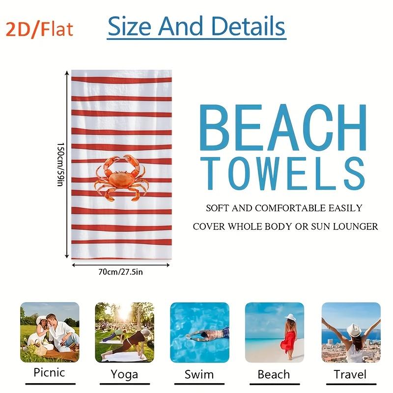 1pc 2D Flat "Summer Beach Style: Red Striped Background with Orange Crab Pattern Beach Towel" Themed Beach Towel, Summer