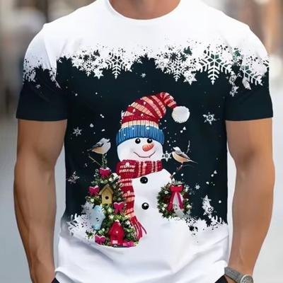 Kerst Sneeuwvlok 3D Digitaal Bedrukt Heren Casual Mode Ronde Hals Korte Mouw T-shirt