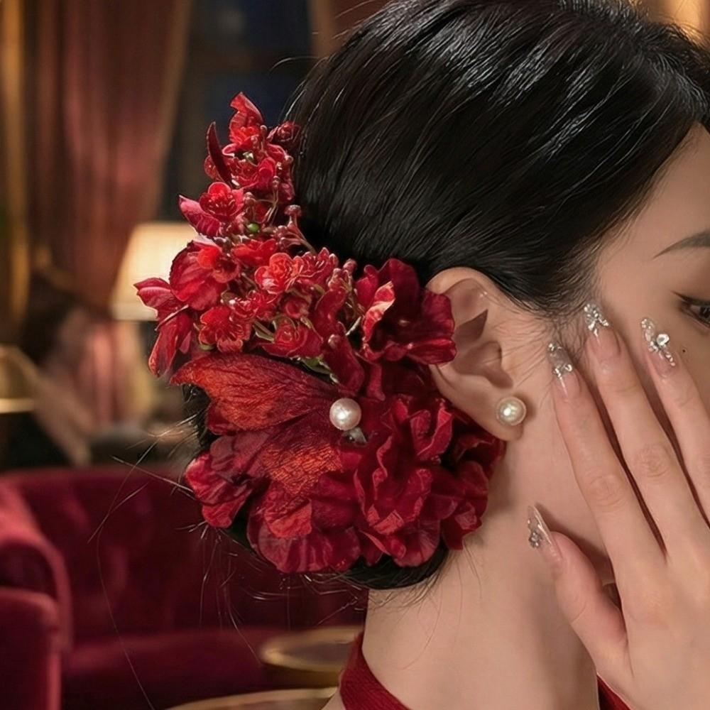 Red Chinese Style Hair Clip Butterfly Flower Hairpin Elegant Hanfu Hair Accessories  Wedding Party