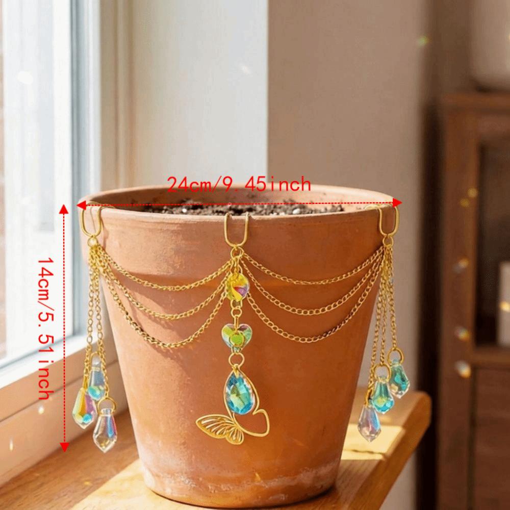 Reflective Flower Pot Crystal Sun Catcher Butterfly Design Hanging Pot Crystal  Bonsai
