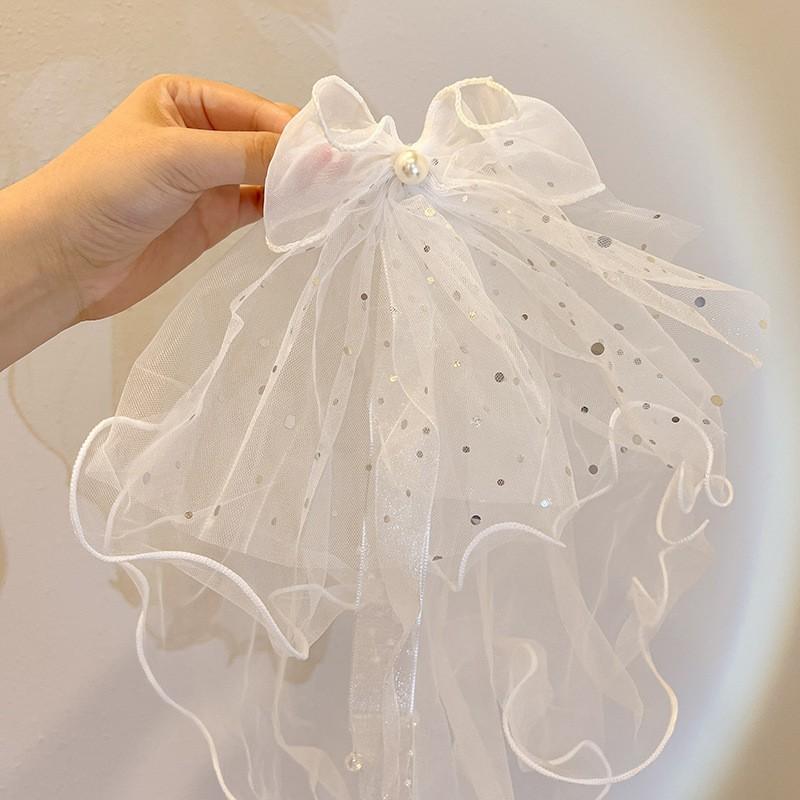 Children's Long Veil Princess Crown Photo Hairpin Flower Girl Baby White Girl Headwear Kids Women Hair Accessories
