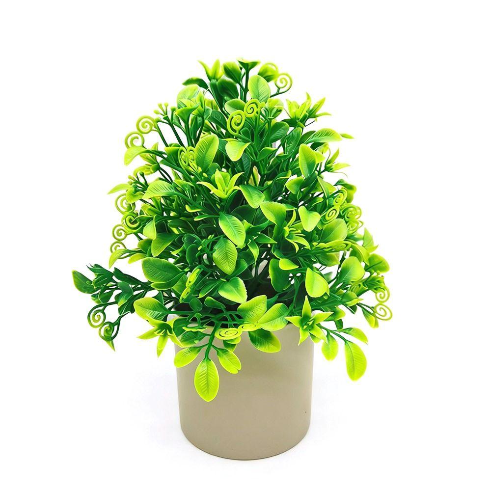 Green Leaves Artificial Grass Bonsai with Flowerpot Photo Props Potted Plant Ornament Simulation Grass Potted Decoration