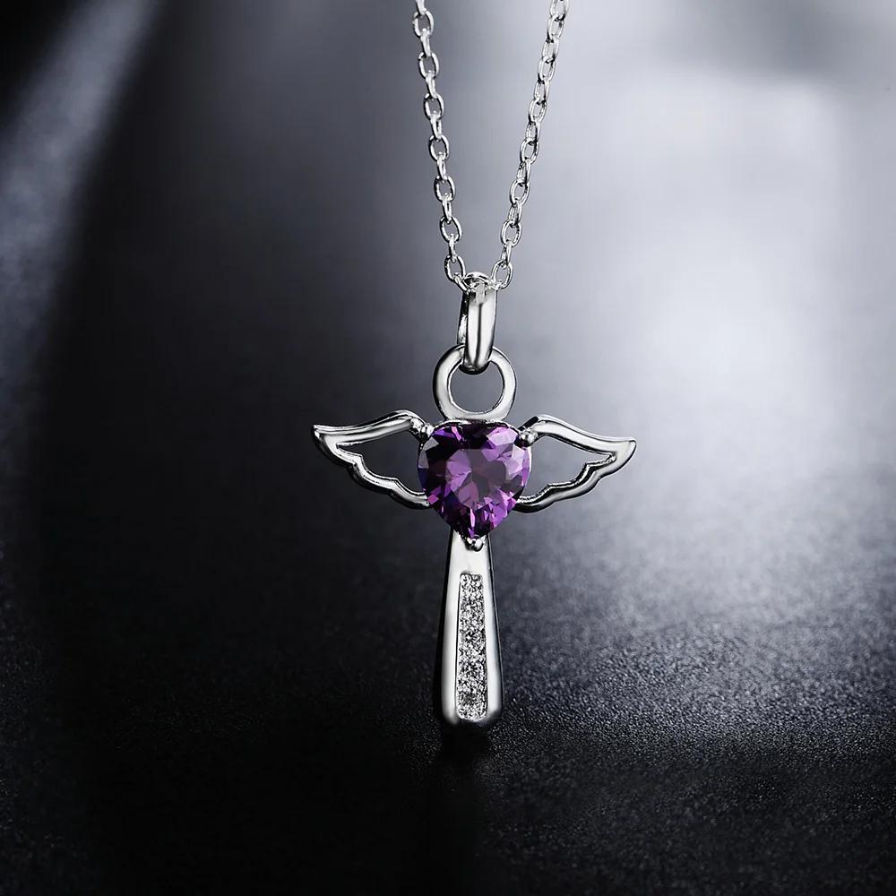 Fine   Copper angel noble crystal cross pendants Necklace For Women luxury party Wedding Jewelry Christmas gifts
