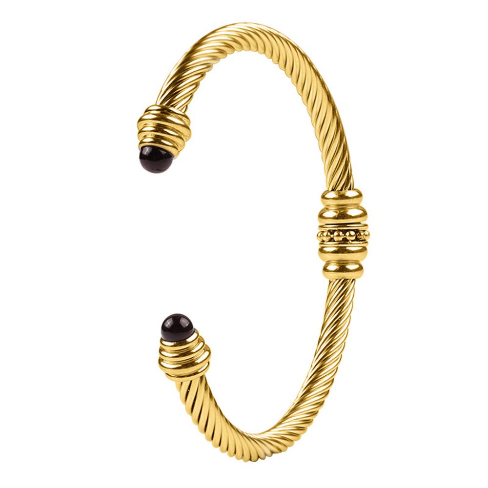 18K Gold Non-Fading Zircon Inlaid Titanium Steel Twist Open Bracelet