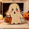 Rustic Ghost Wood Decoration Halloween Haunted House/Cute Wooden Table Ornaments, Farmhouse Tiered Tray Holiday Home Centerpieces Decor, Vintage