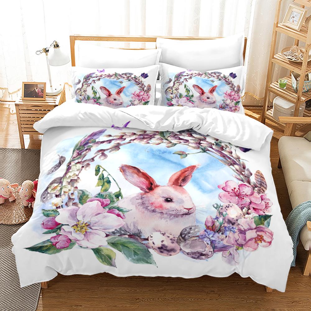 Cartoon Rabbit Duvet Cover Set Wild Animals Theme 3D Print Bedding Set For Kids Boy Girl Bedroom Decor Polyester Comforter Cover