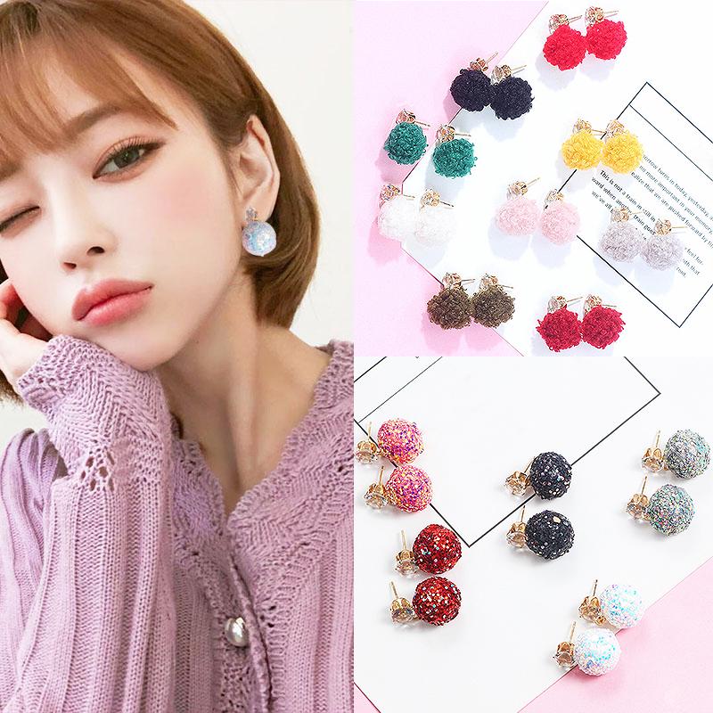 Korean hair ball Zircon Drop Earrings For Women Cute Candy Color