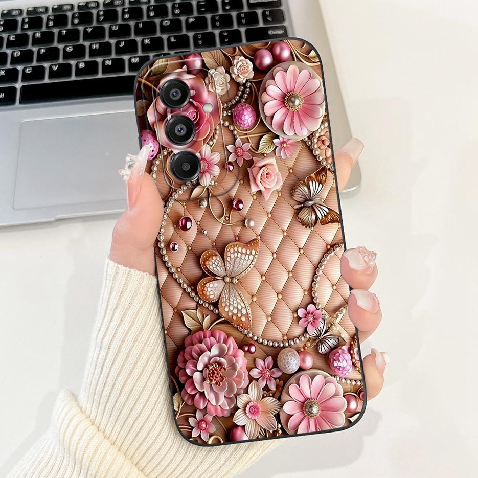 For Samsung Galaxy A17 5G Case SM-A176B Cute Cat Flowers Painted Cover Soft TPU Matte Phone Cases For Samsung A17 A 17 5G Fundas
