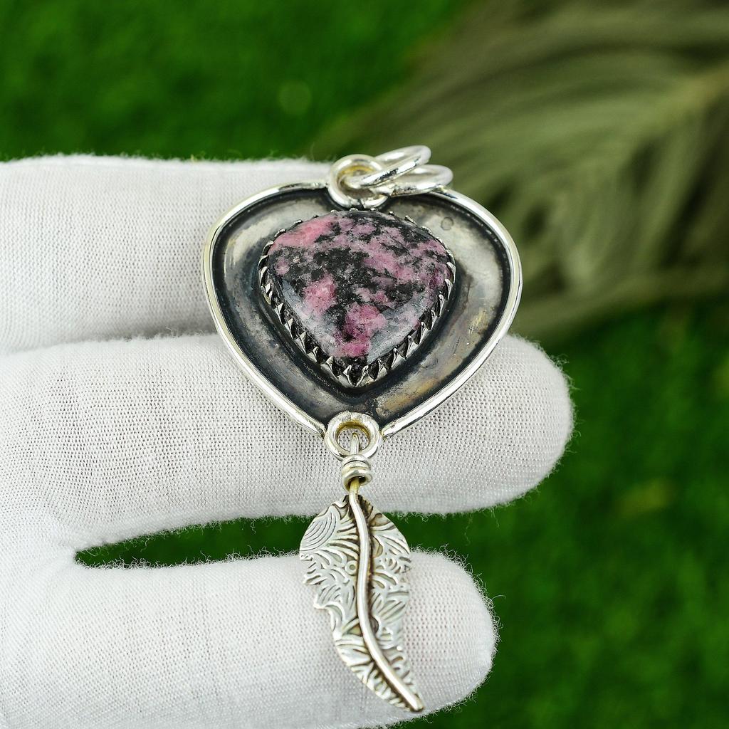 Womens day Deal 925 Sterling Silver Natural Rhodonite Engagement Pendant Jewelry