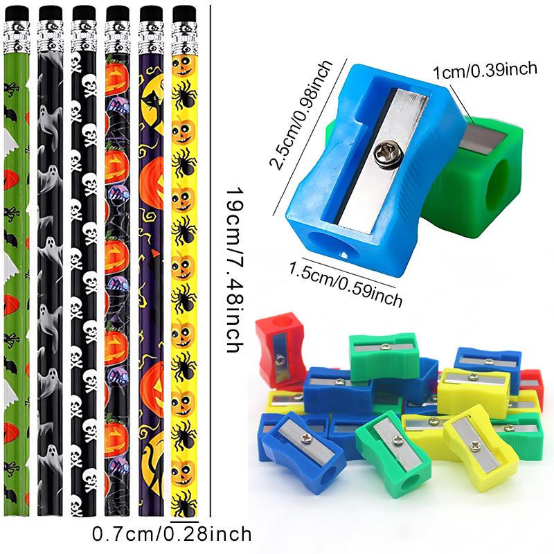 12PCS/Pack Halloween Style HB Pencils with Multi-Colored Pencil Sharpener Classroom Holiday Reward Stationery Student Favors ZYF