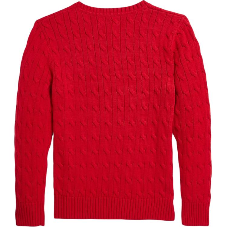 Polo Ralph Lauren Sweater FW24 Bear Embroidery Solid Color Crewneck Cable Knit Millennium Red Kids Kids sweater CWPOSWEY6820534-600