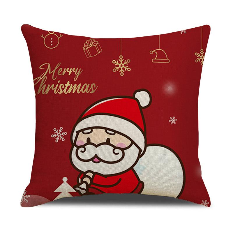 Christmas Pillow Cartoon Red Print Elk Snowflake Sofa Bedroom Linen Cushion Cover