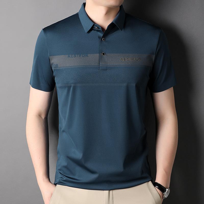 Letní pánská business polokošile Módní ležérní slim high-end klopový tričko s krátkým rukávem