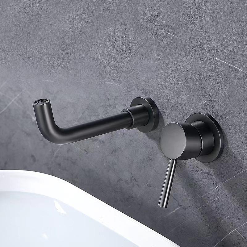 Wall Mounted Wash Basin Faucet Matte Black Bathroom Bathtub Mixer Cold And Hot Single Handle Chrome Tap Integrated