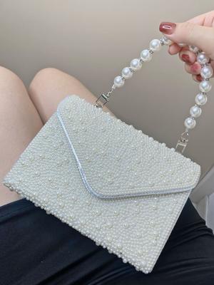 Pearl Chain Shoulder Bags Luxury Purse Gold Bright Silk Evening Bag Women Elegant Fashion Banquet Clutch Female Handbag