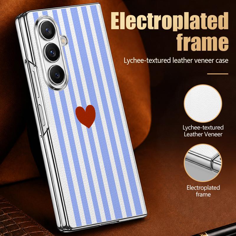 Stripe Heart Pattern Case For Samsung Z Fold 8 Ultra 7 6 5 Hybrid 3in1 Leather Skin Plating Folding Phone Cover For Galaxy Z Fold8 Fold7 Fold6