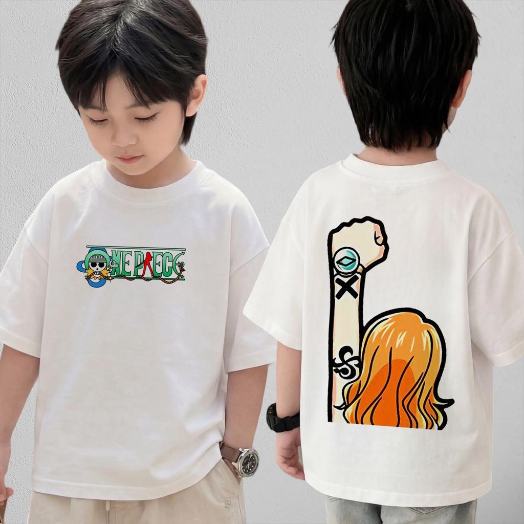 One Piece Cute Chibi Character Print Cotton T-Shirt  Kids Clothes 2026 Summer Short-Sleeve Casual Tee Tops