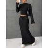 Western Style New Fashion Casual Long Sleeve Top High Waist Skirt Two-Piece Set Top and Skirt Set