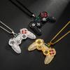 A Hip-hop Style Game Console Keychain Necklace Pendant with a Gold Chain and Crystal, Suitable As a Gift for Boys.