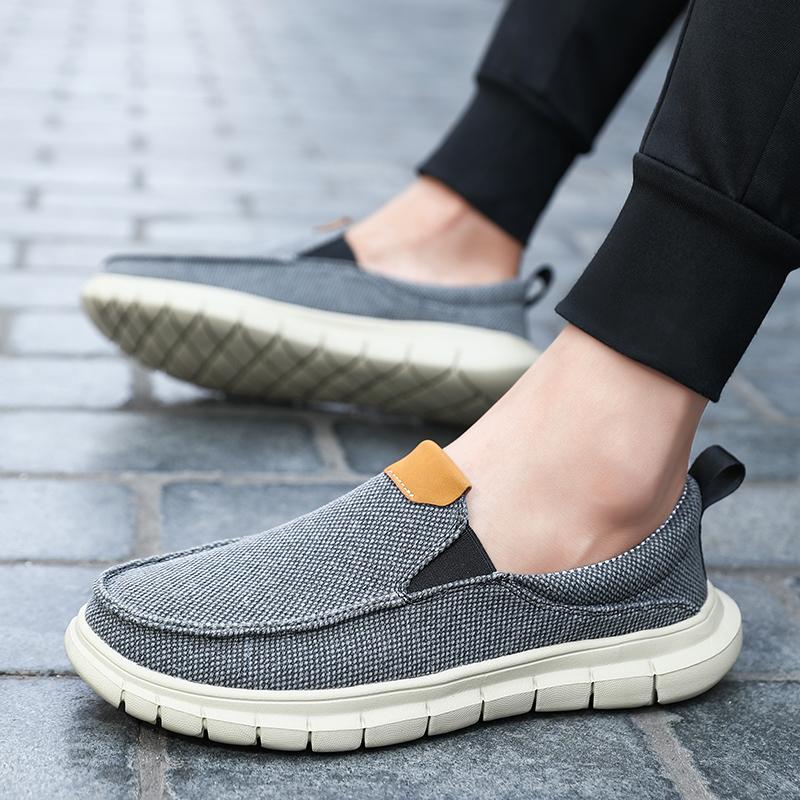 Summer Men's Casual Shoes Unisex Minimalist Beige Canvas Loafers, Slip on Classic Comfortable Travel/driving Casual Sneakers