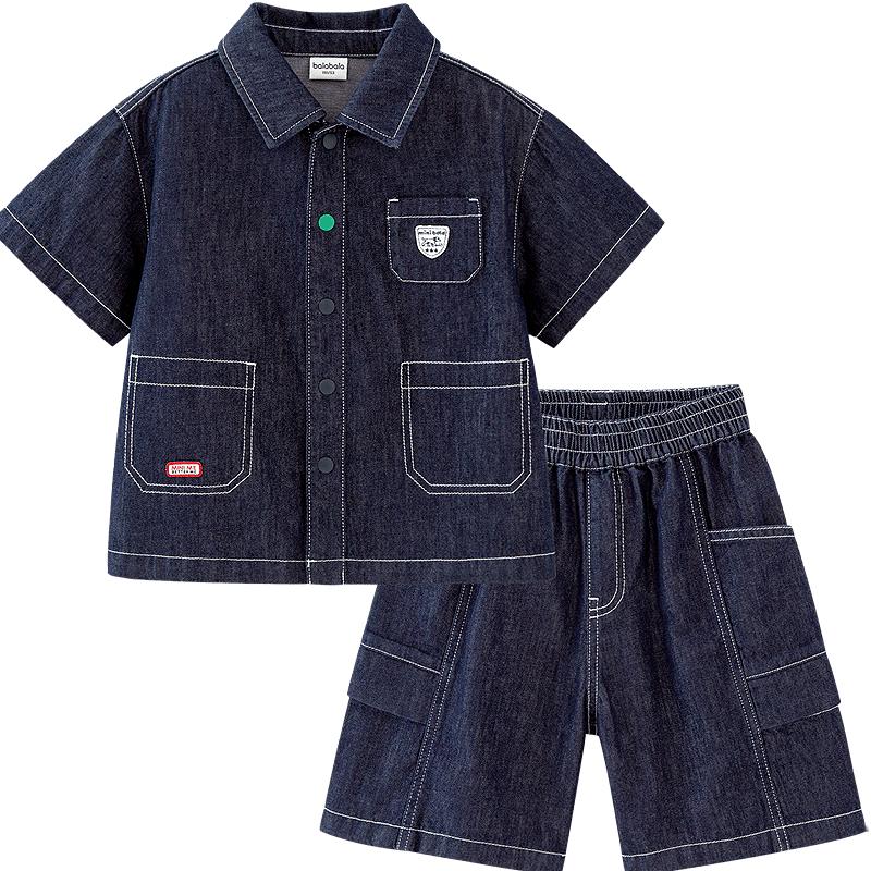 

minibala Boys Cotton-Linen Denim Short-Sleeve & Shorts Set 150